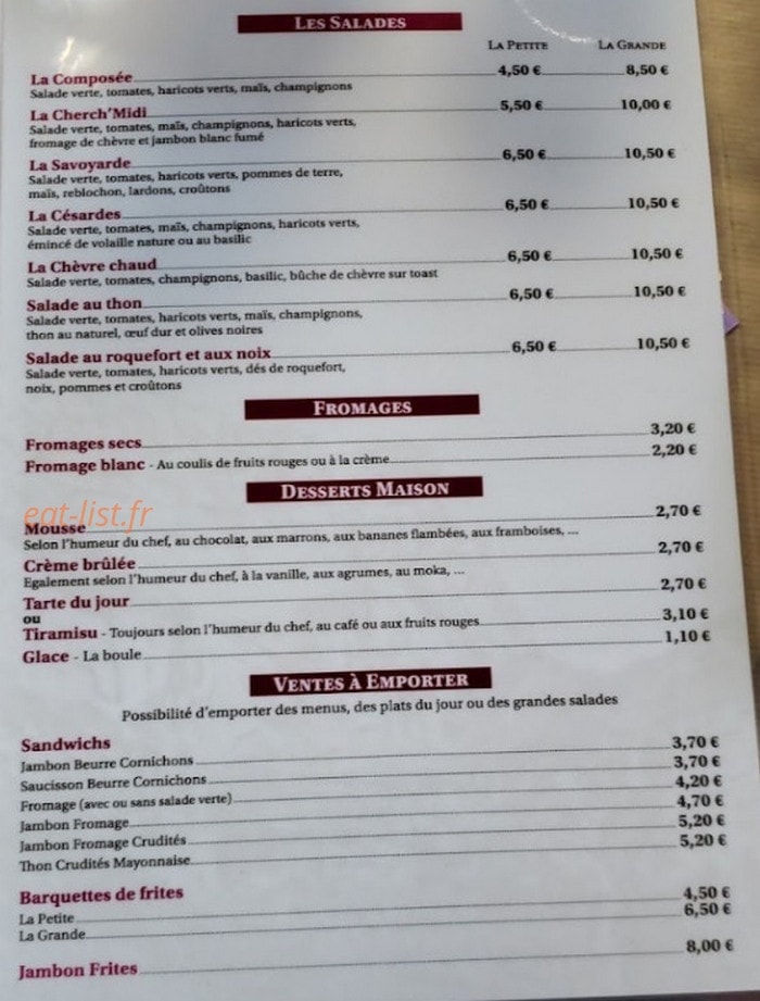 Au Cherch'Midi — carte page 1
