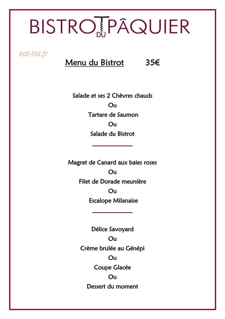 Bistrot du Paquier — carte page 9