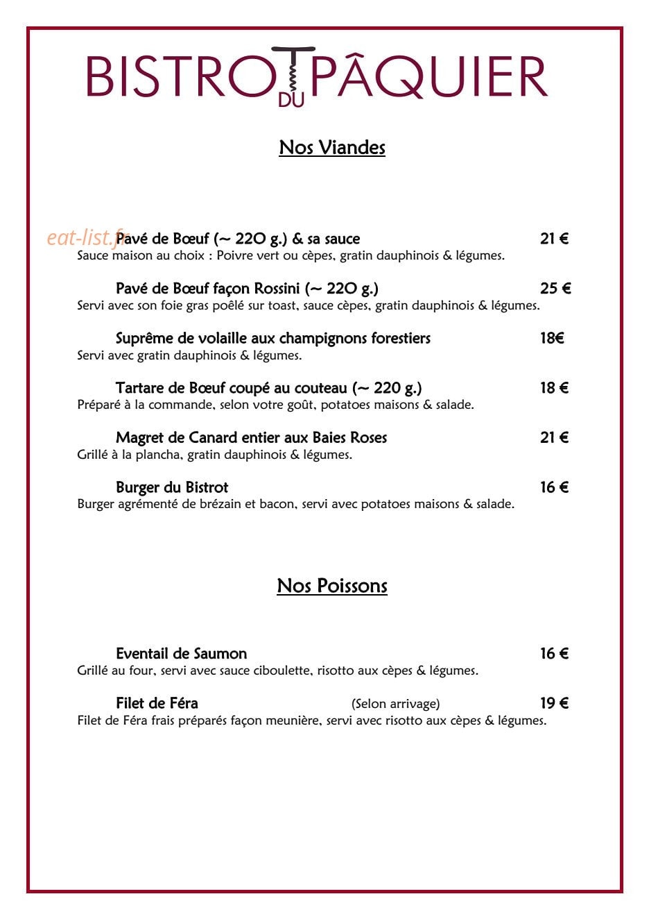 Bistrot du Paquier — carte page 2