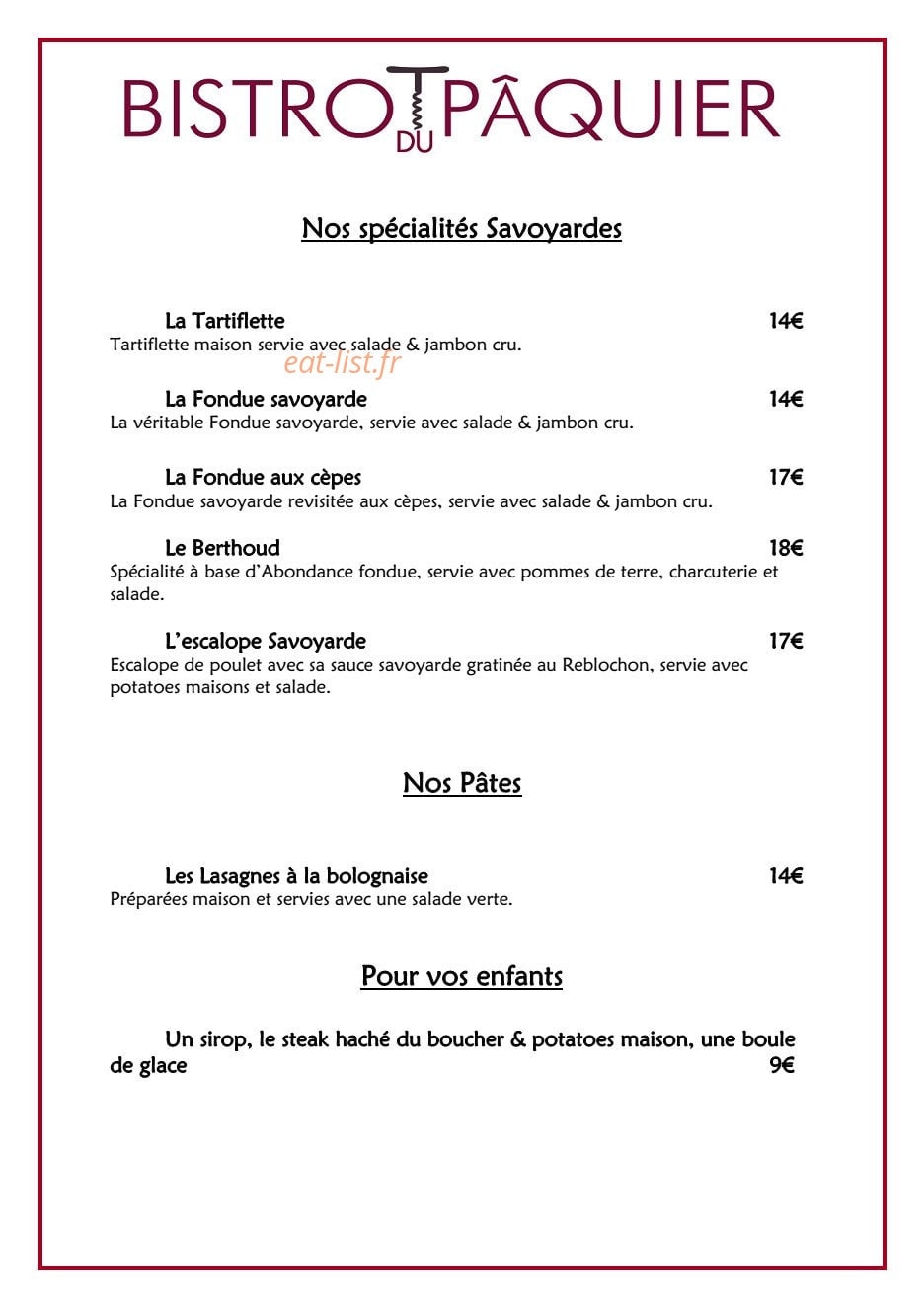 Bistrot du Paquier — carte page 3