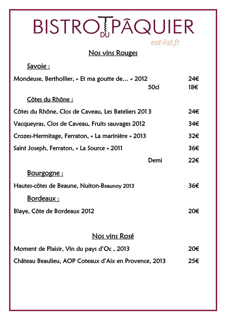Bistrot du Paquier — carte page 6