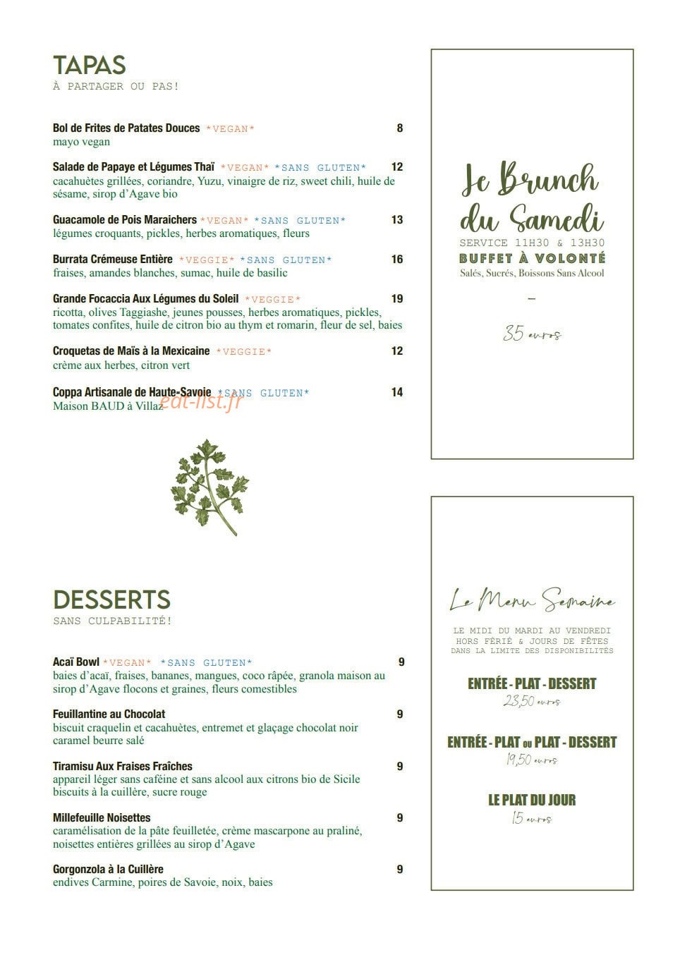 Bistrot Green — carte page 1