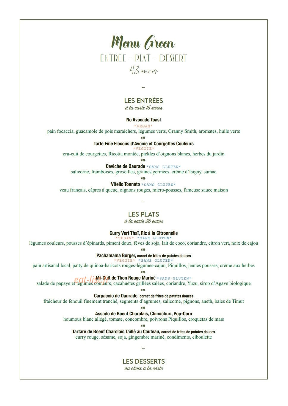 Bistrot Green — carte page 2
