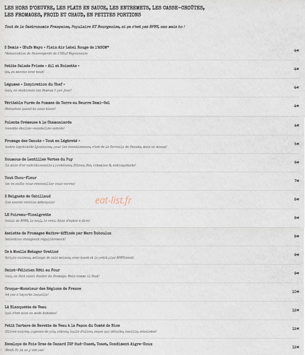 Bon Pain Bon Vin — carte page 1