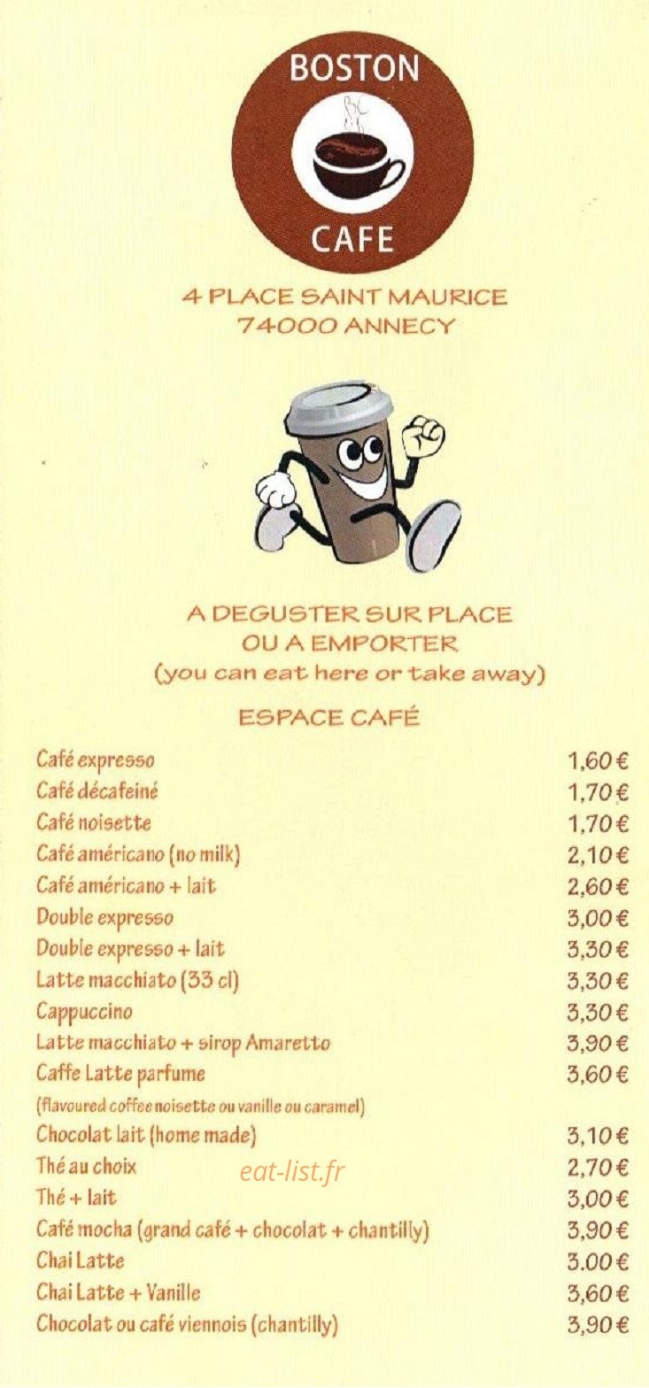 Boston Café — carte page 1