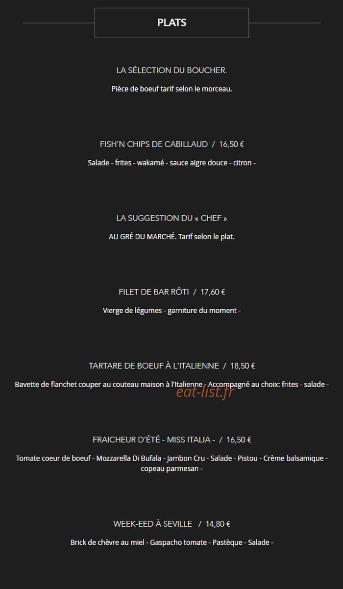 Carte et menu de Brasserie des Artistes à Annecy — Les plats