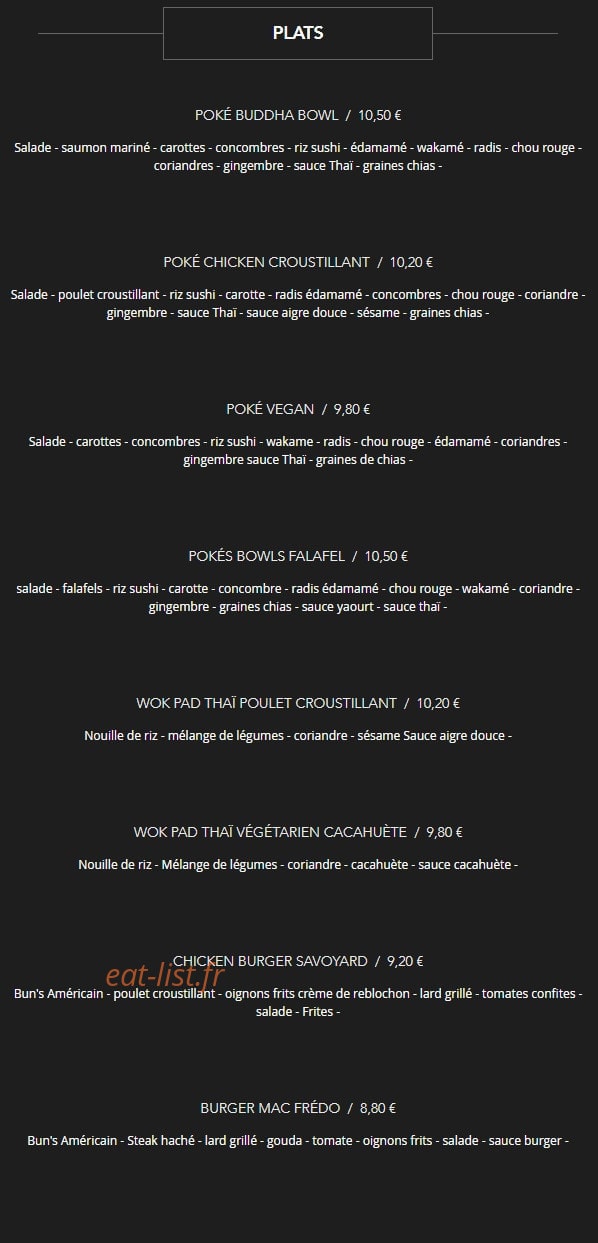 Carte et menu de Brasserie des Artistes à Annecy — Les plats à emporter