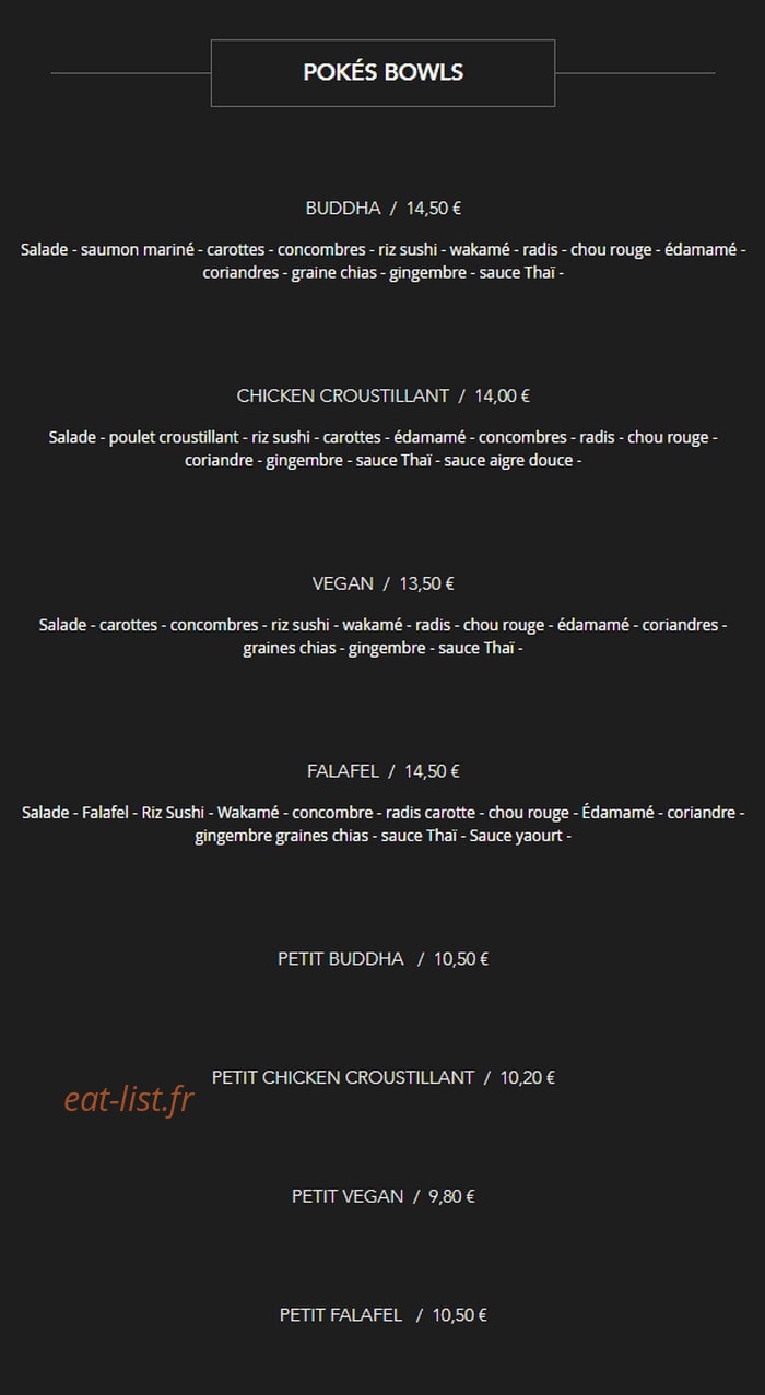 Carte et menu de Brasserie des Artistes à Annecy — Les pokés bowls