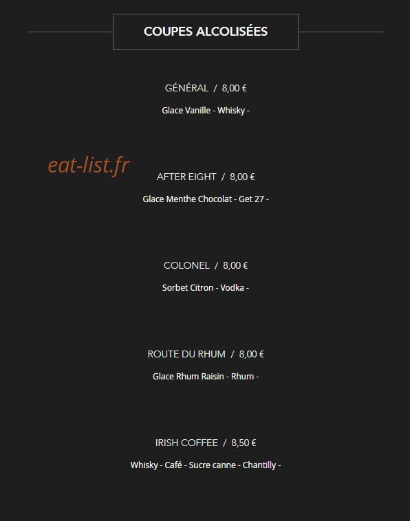 Carte et menu de Brasserie des Artistes à Annecy — Les coupes alcoolisées