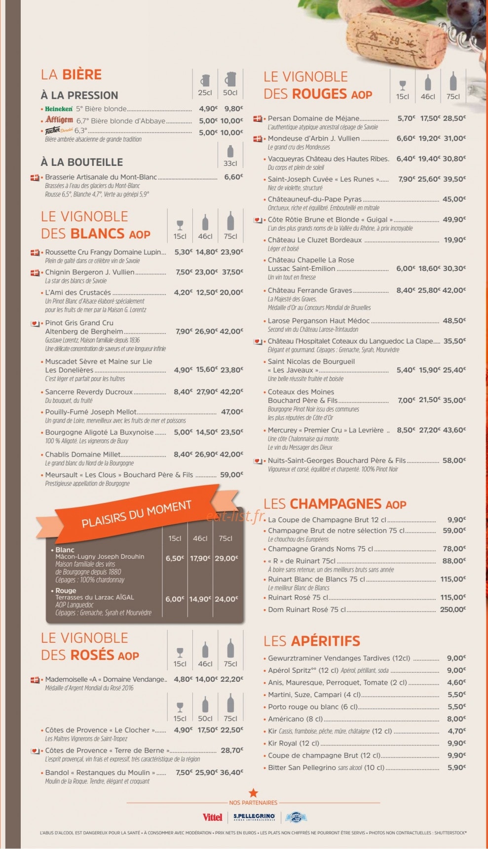 Carte et menu de Brasserie des Européens à Annecy — Les boissons