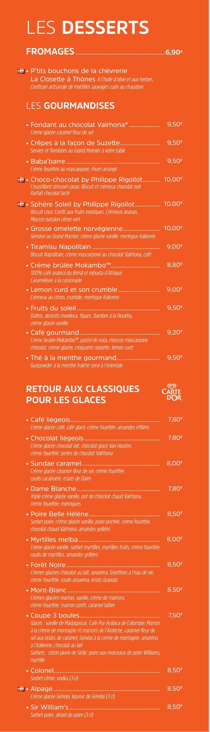 Carte et menu de Brasserie des Européens à Annecy — Les desserts