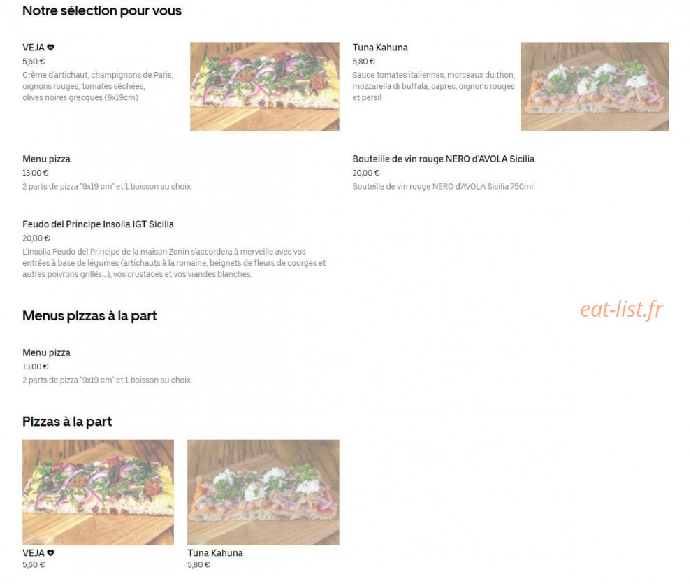 Bufa Pizza — carte page 1