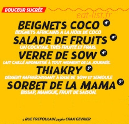 Carte et menu de Chez Ami - Mama African Food à Annecy — Douceur sucrée