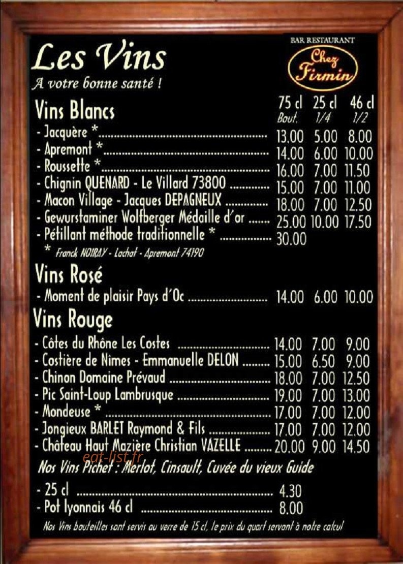 Chez Firmin — carte page 1