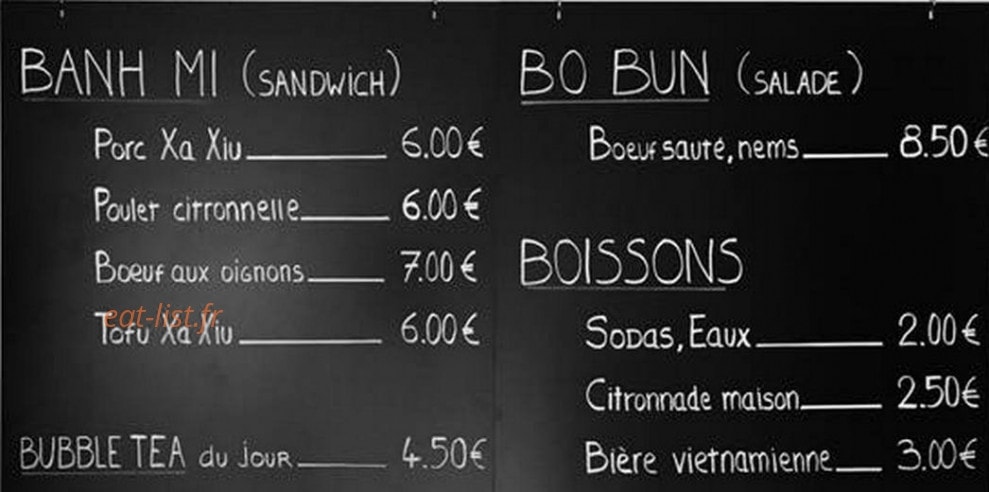 Carte et menu de Chez Mamie Anh à Annecy — Les sandwiches, salades et boissons