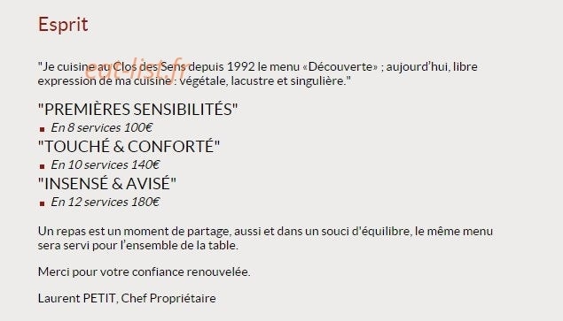 Clos des Sens — carte page 1