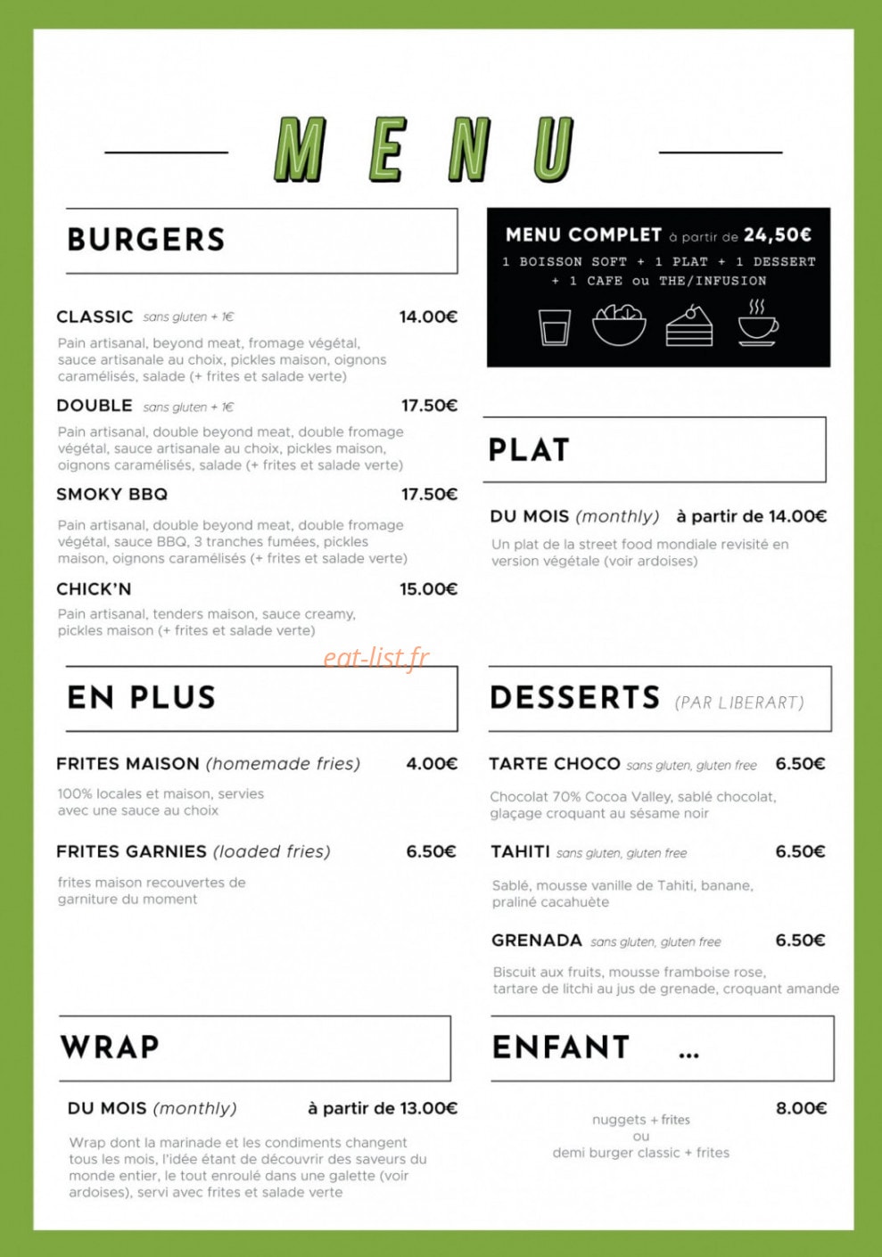 Greenpoint burgers — carte page 1