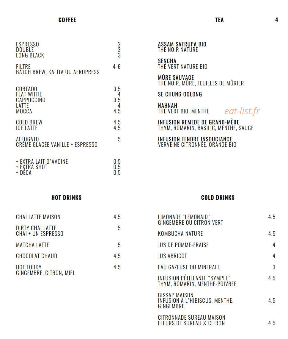 Hiatus Coffee — carte page 2