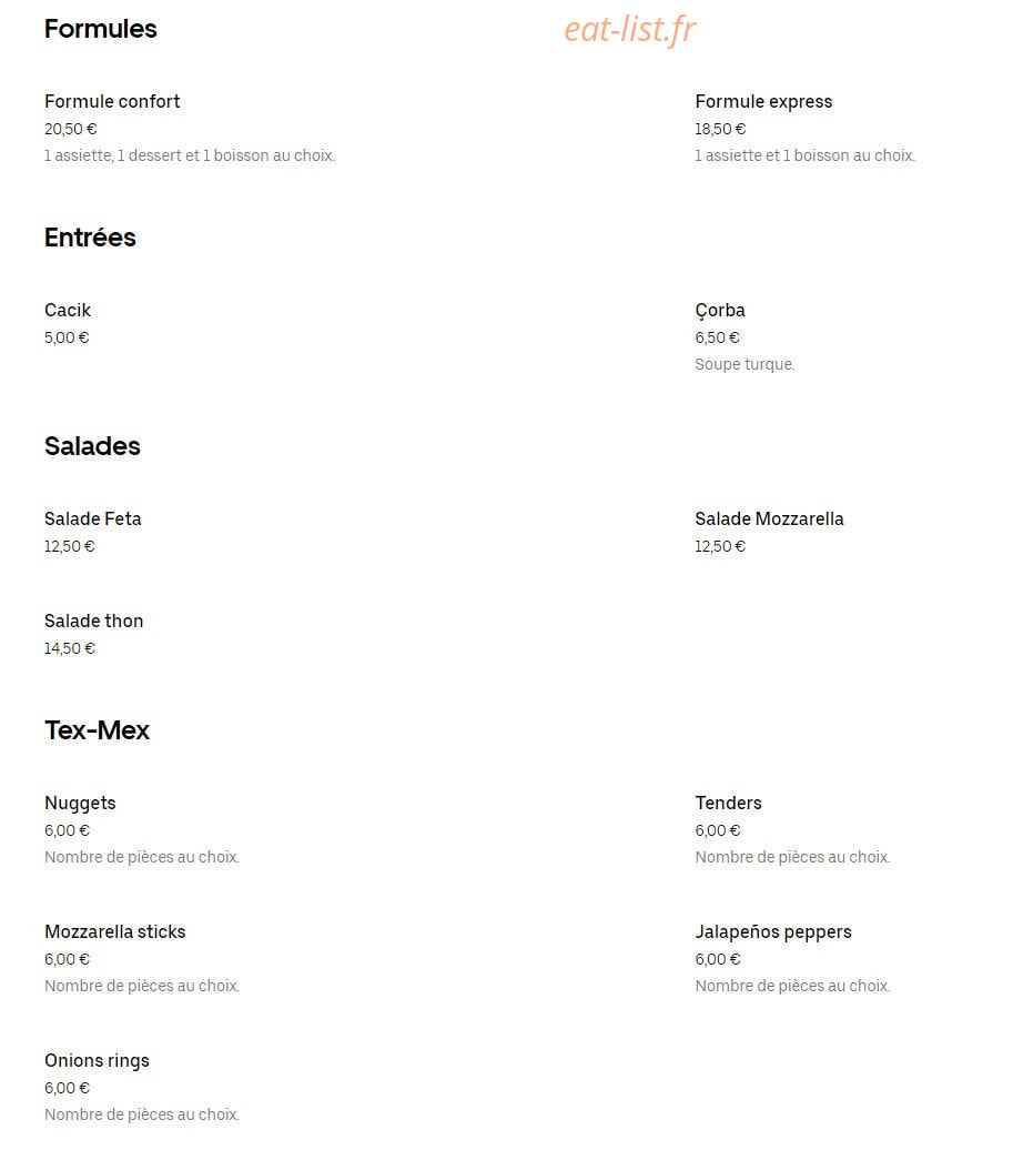 Istanbul Döner — carte page 1