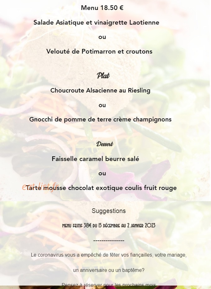 Carte et menu de Jardin sur Court à Annecy — Menu du jour