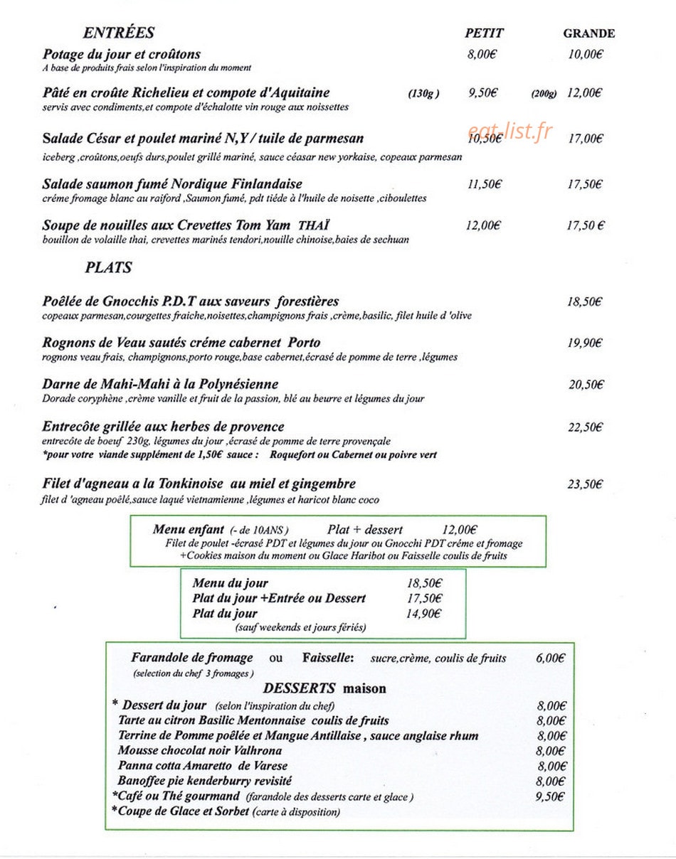 Carte et menu de Jardin sur Court à Annecy — Les entrées et plats