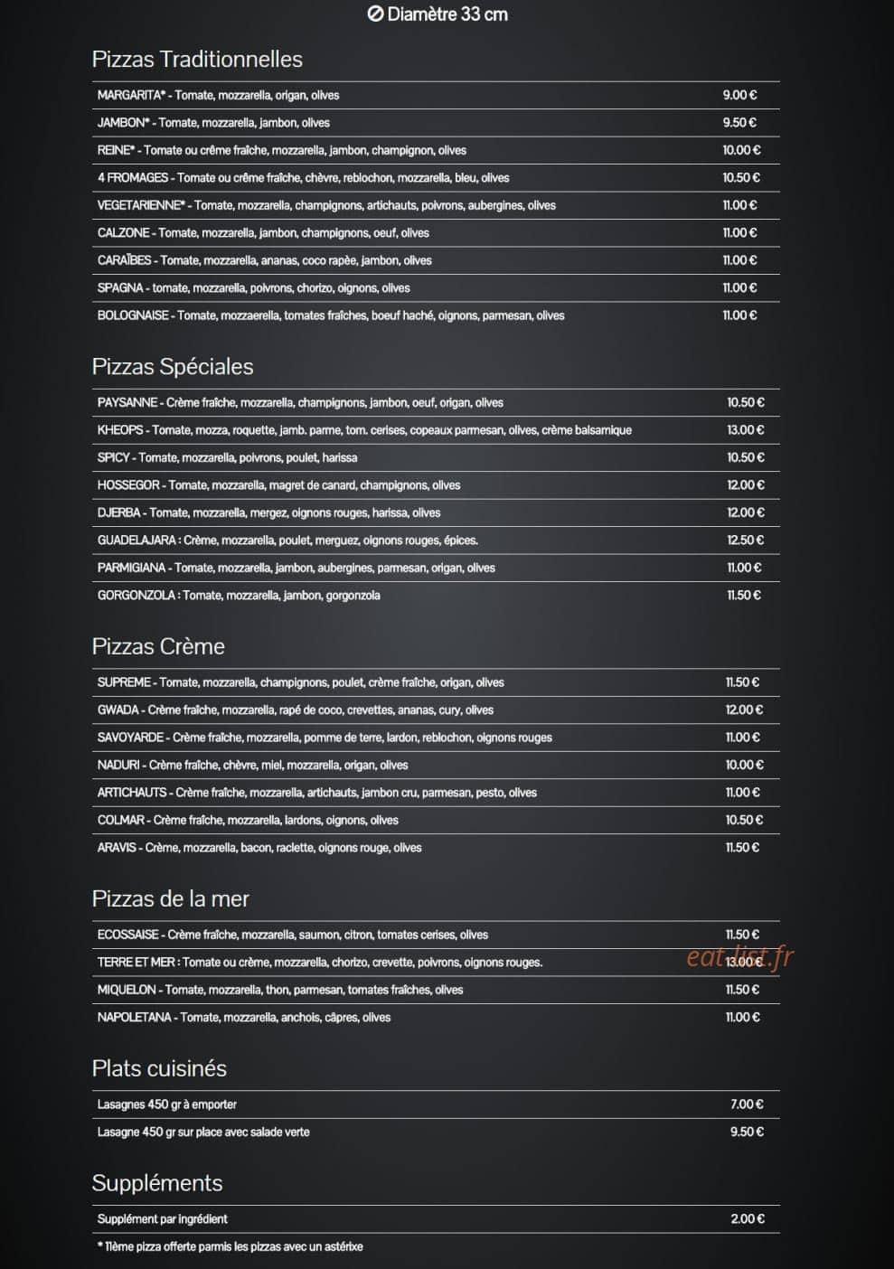 Kheops Pizza — carte page 1