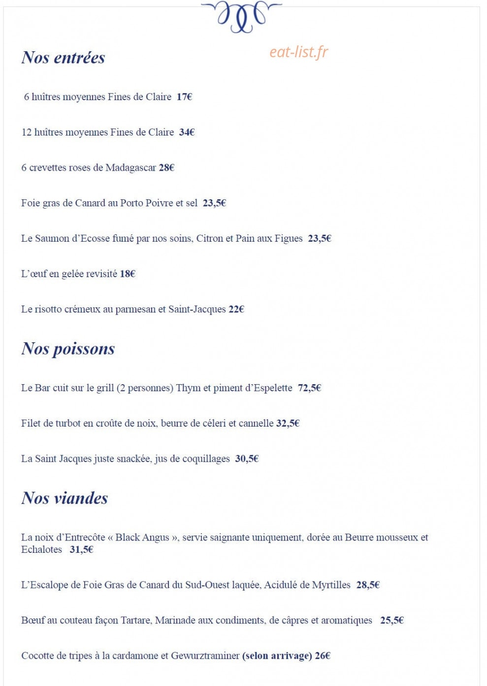 L' Auberge Du Lyonnais — carte page 1
