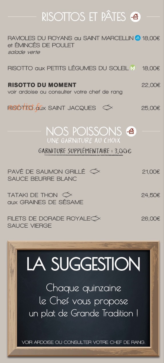 Carte et menu de La Brasserie Gourmande à Annecy — Les pates, poissons et suggestions,...