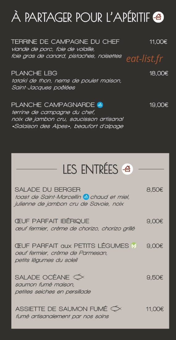 Carte et menu de La Brasserie Gourmande à Annecy — Les entrées, et à partager