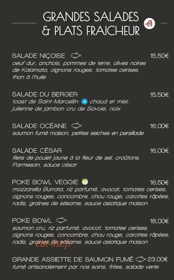 Carte et menu de La Brasserie Gourmande à Annecy — Les salades et plats
