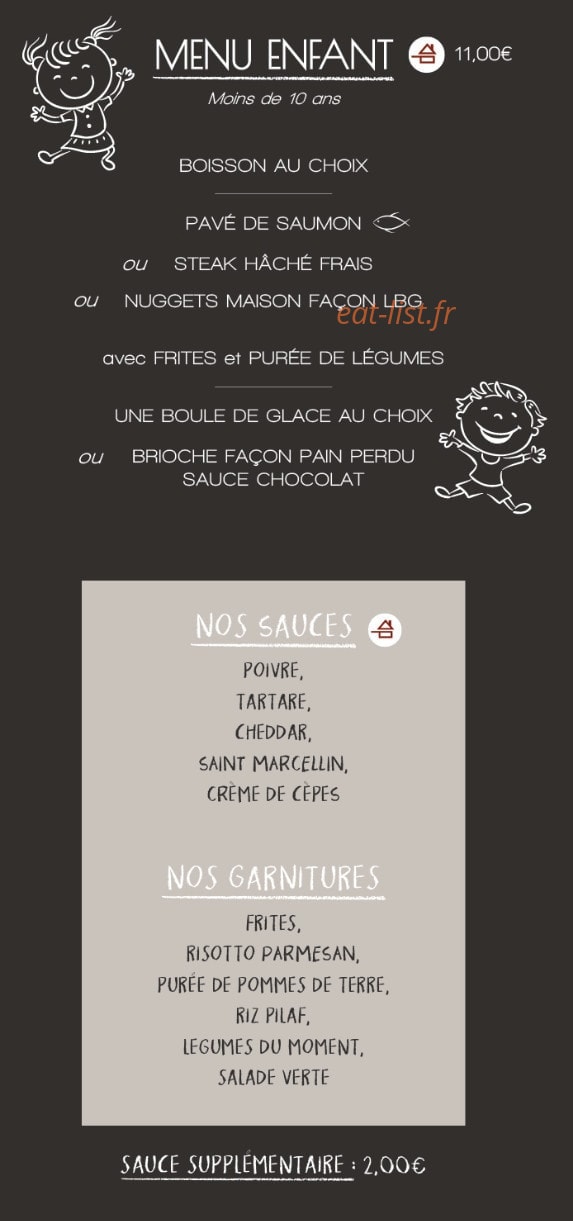 Carte et menu de La Brasserie Gourmande à Annecy — Les menus enfants, sauces et garnitures