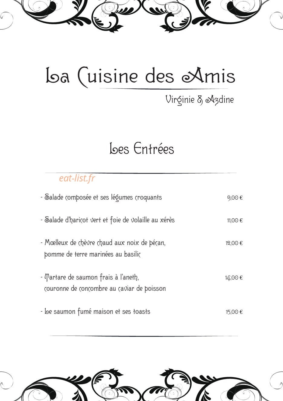 La Cuisine des amis — carte page 1