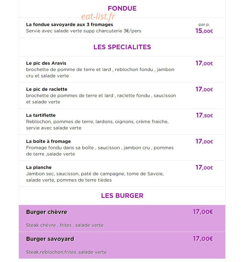 Carte et menu de La Rotisserie Du Thiou à Annecy — Fondu, spécialité et burgers