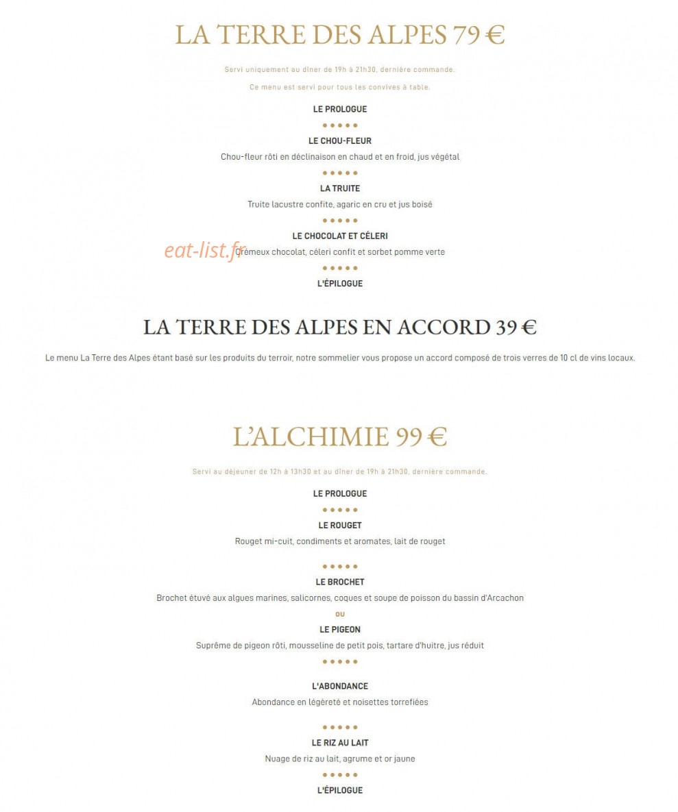 Carte et menu de La Rotonde des Trésoms à Annecy — La terre des alpes et l'alchimie