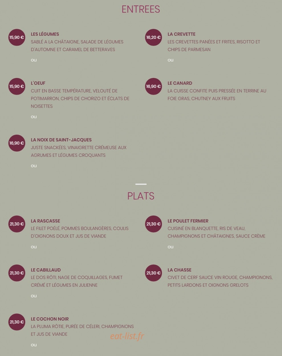Le Bistro du Rhone — carte page 1