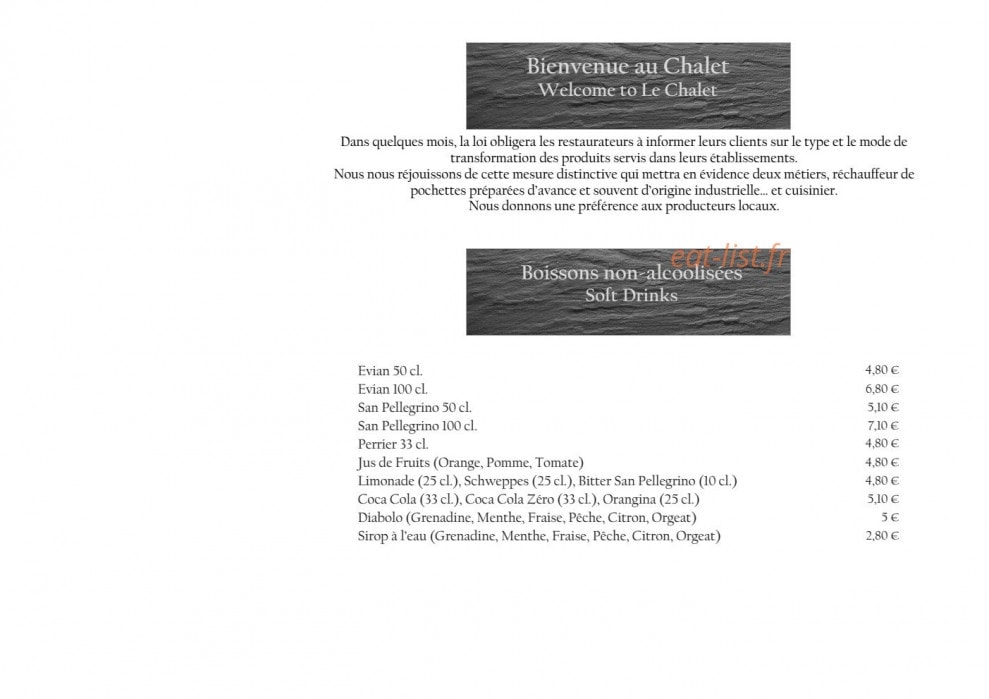 Le Chalet — carte page 1
