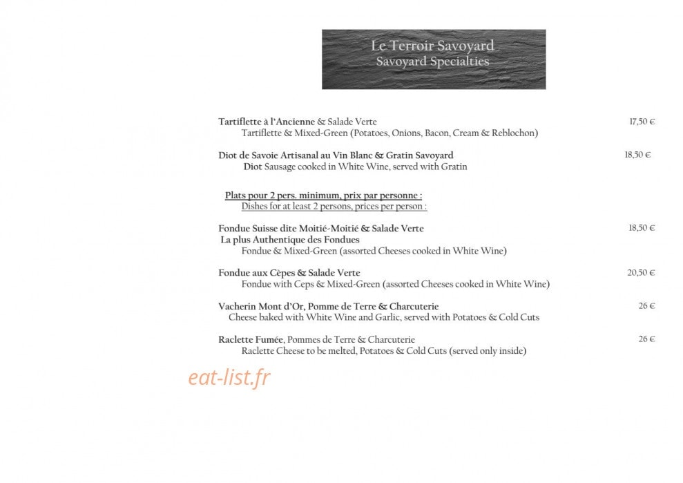 Le Chalet — carte page 8