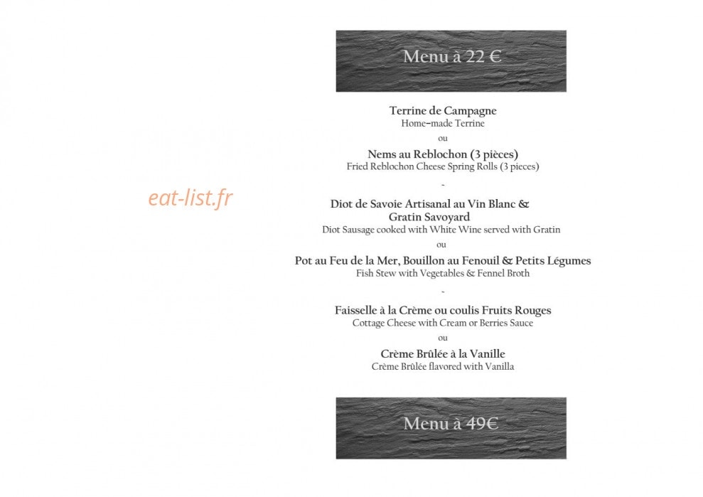 Le Chalet — carte page 9