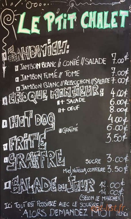 Le p’tit chalet — carte page 1