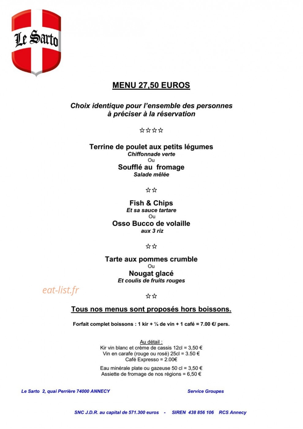 Le sarto — carte page 5