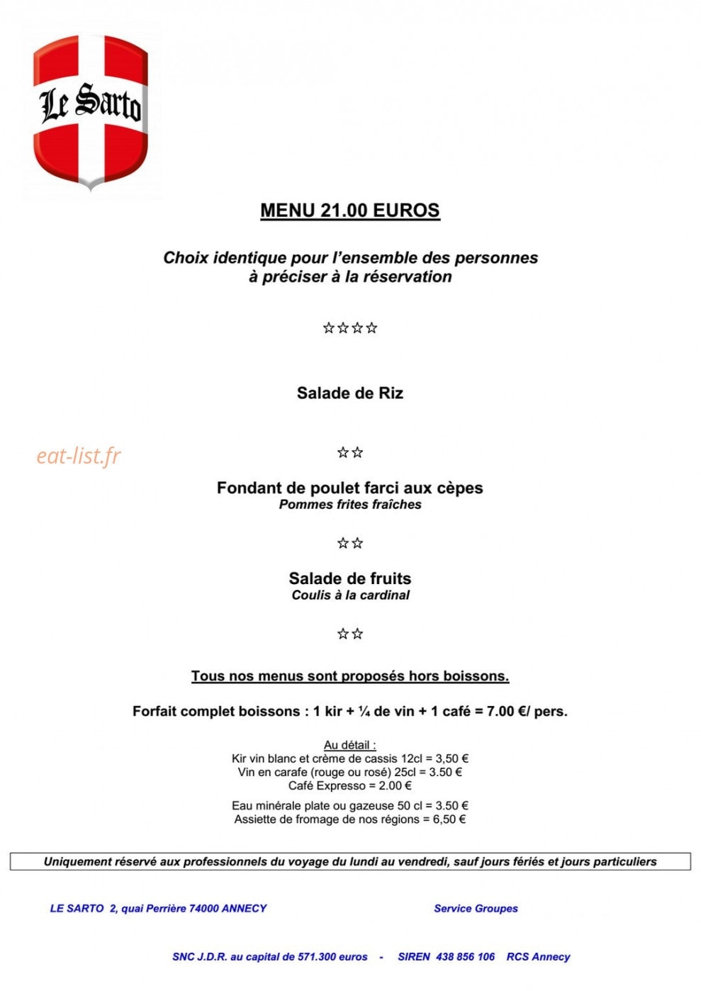 Le sarto — carte page 3