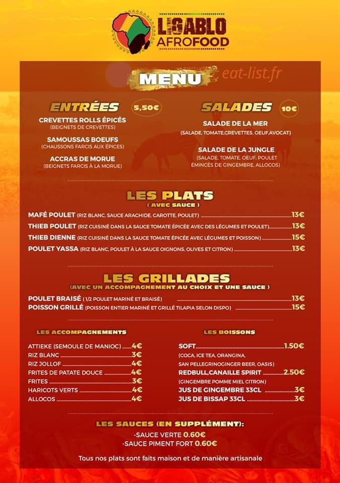 Ligablo AfroFood — carte page 1