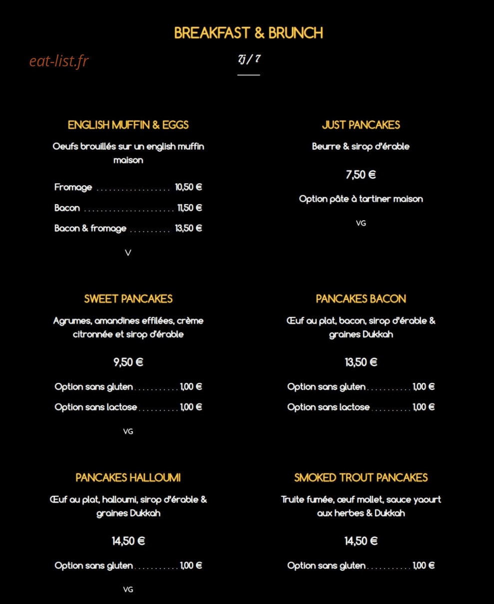 Slake Coffee — carte page 1