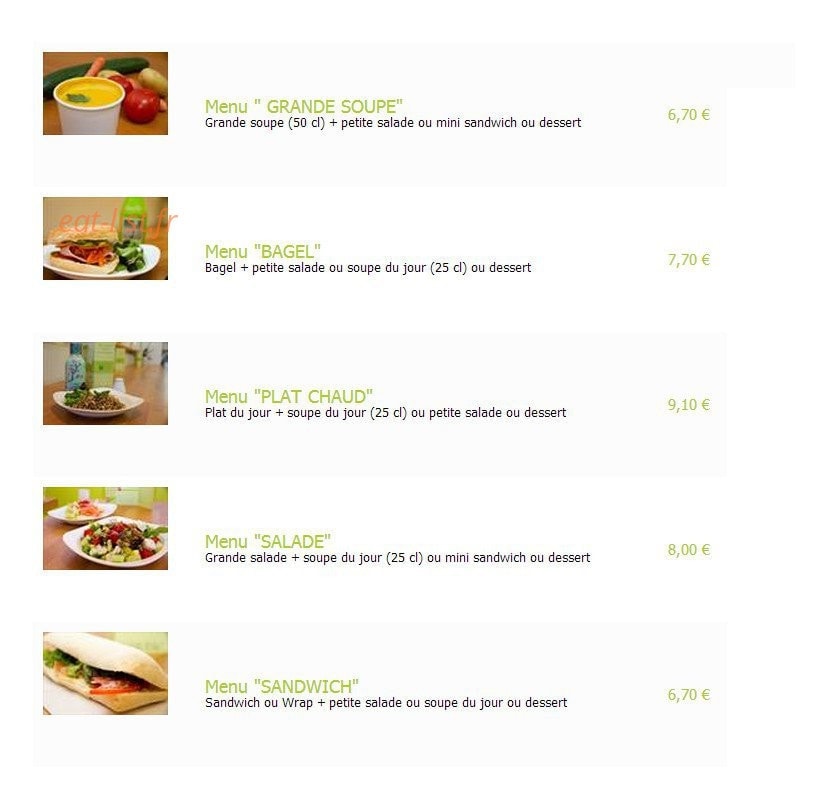 Urban Food — carte page 1