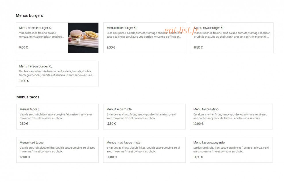 Verry food — carte page 1