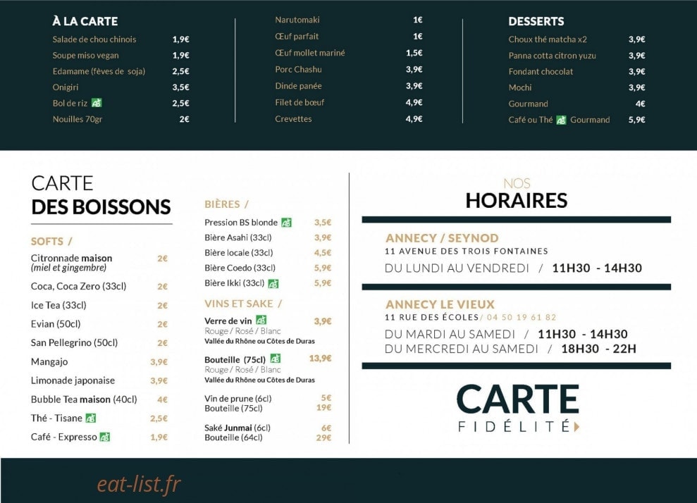 Yatta Ramen — carte page 1