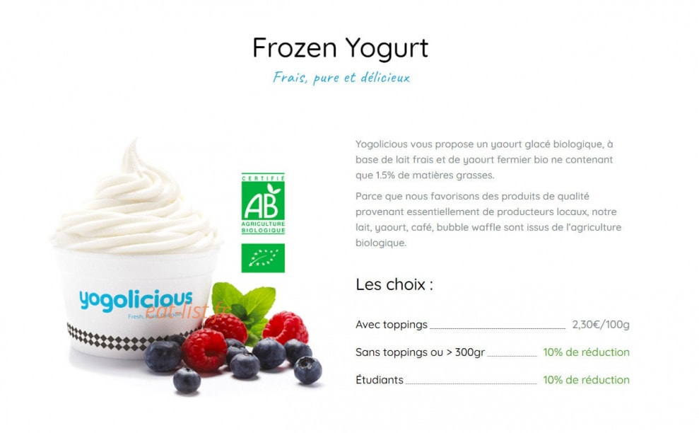 Yogolicious — carte page 1