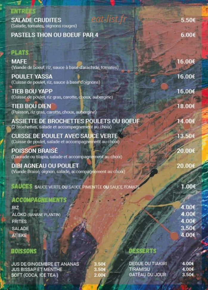 Afri K food — carte page 1