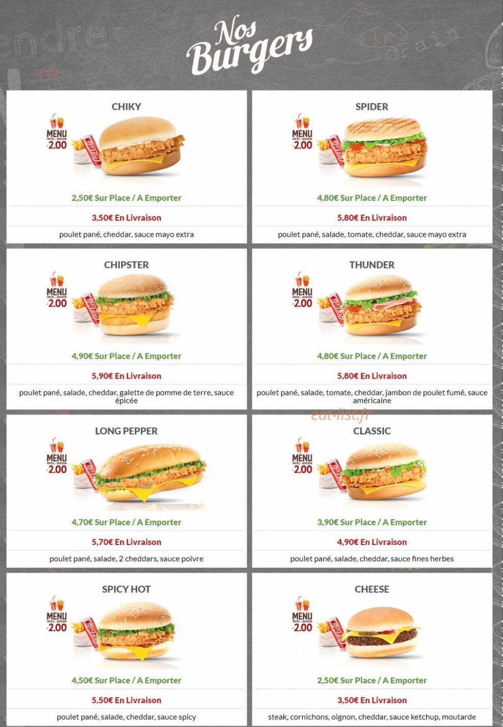 Chick'n Burger — carte page 2