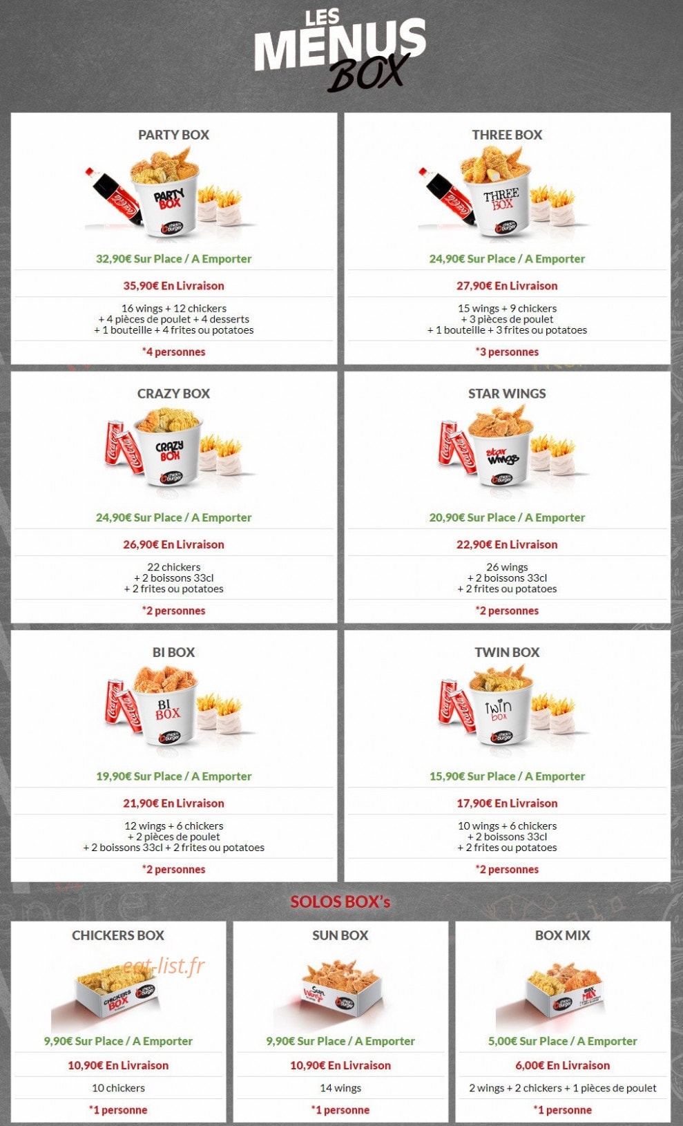 Chick'n Burger — carte page 1